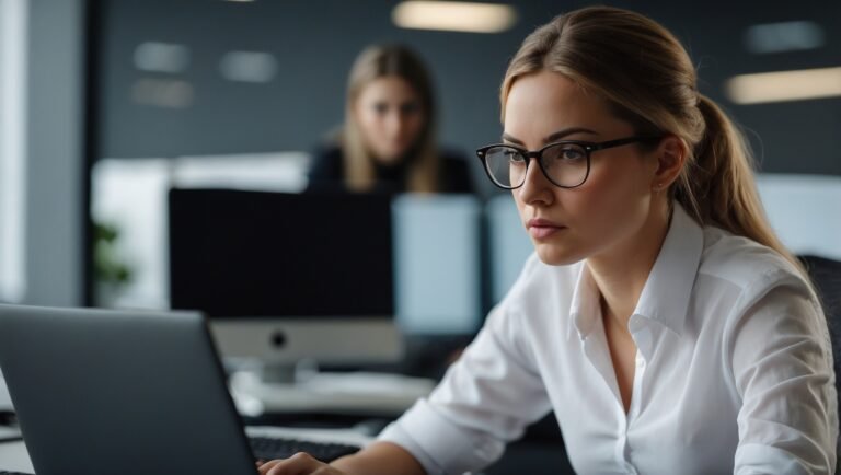 Woman focused on laptop starting affiliate marketing from scratch